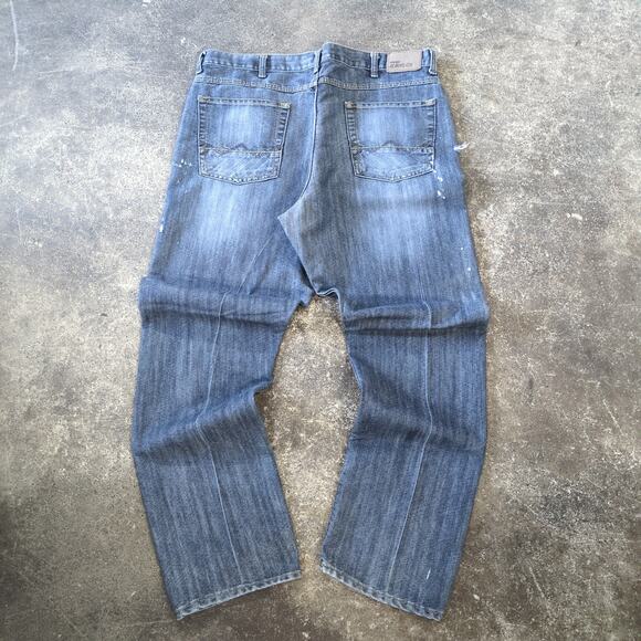 Wrangler Jeans Mens 38x32 Blue Gray Pants Western Faded Loose Work Trashed - Picture 3 of 8